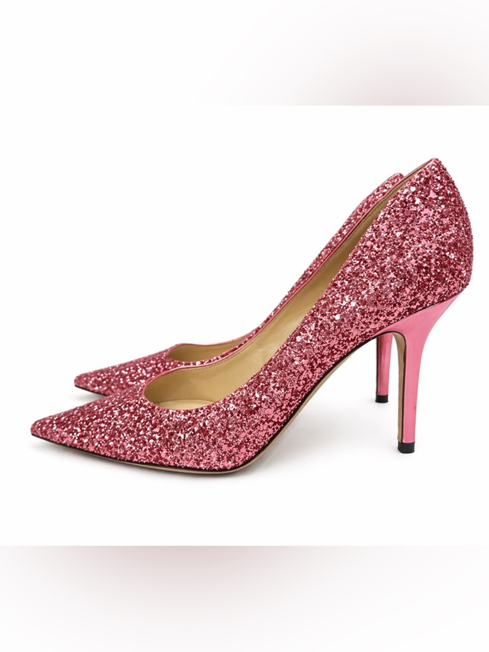 New Jimmy Choo Agnes Glitter Pumps | Pink Coarse Glitter | Pointed Toe Heels